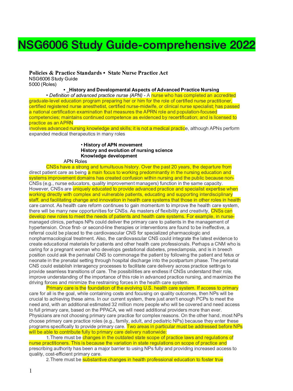Preview of NSG6006 Study Guide-comprehensive 2022